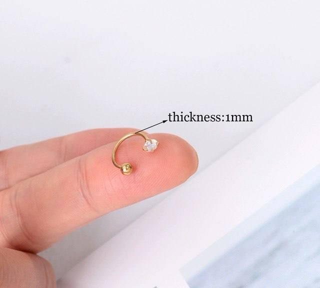 Gold Solitaire and Ball Zircon Stone Stainless Steel Gold Plated Piercing