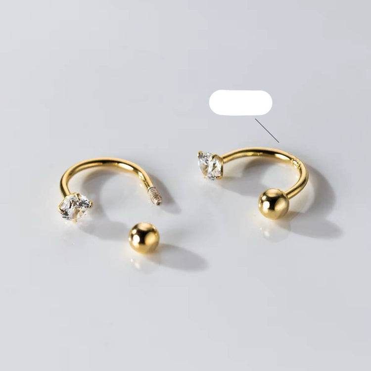 Gold Solitaire and Ball Zircon Stone Stainless Steel Gold Plated Piercing