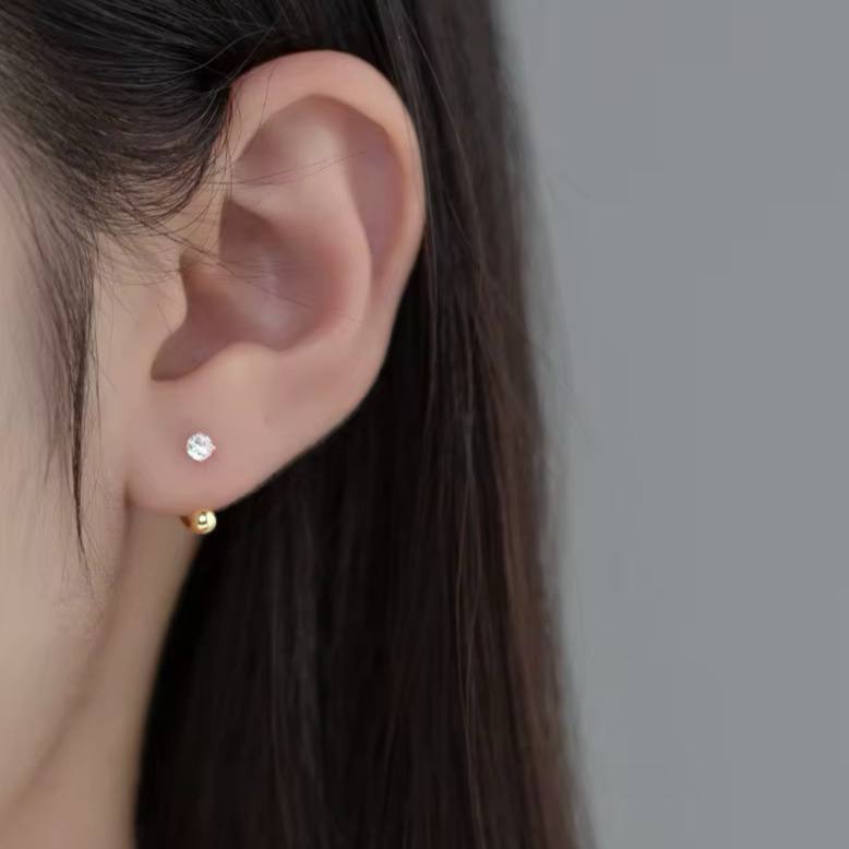Gold Solitaire and Ball Zircon Stone Stainless Steel Gold Plated Piercing