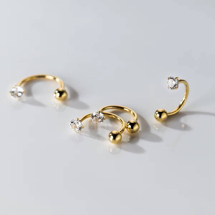 Gold Solitaire and Ball Zircon Stone Stainless Steel Gold Plated Piercing