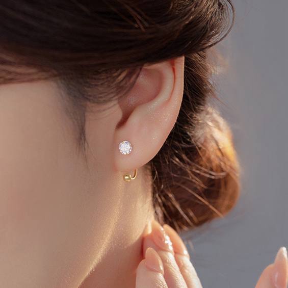 Gold Solitaire and Ball Zircon Stone Stainless Steel Gold Plated Piercing