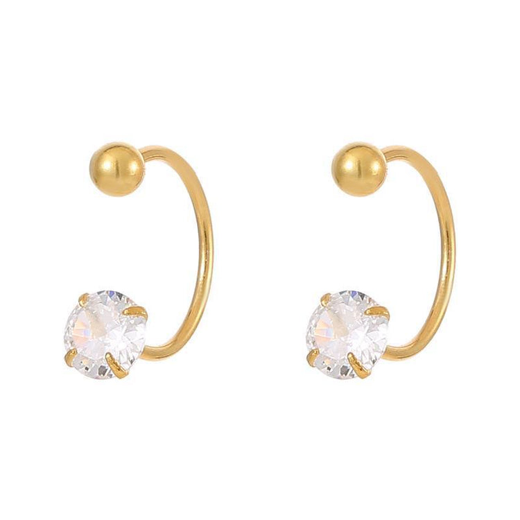 Gold Solitaire and Ball Zircon Stone Stainless Steel Gold Plated Piercing