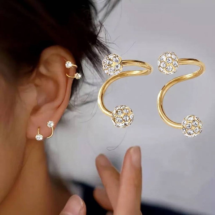 Gold Spiral Double Ball Zircon Stone Stainless Steel Gold Plated Piercing