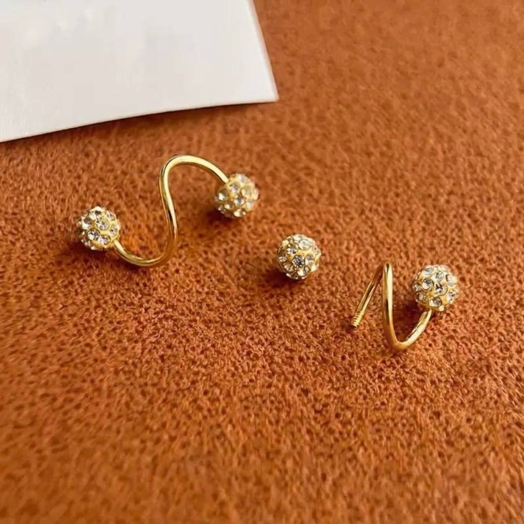 Gold Spiral Double Ball Zircon Stone Stainless Steel Gold Plated Piercing