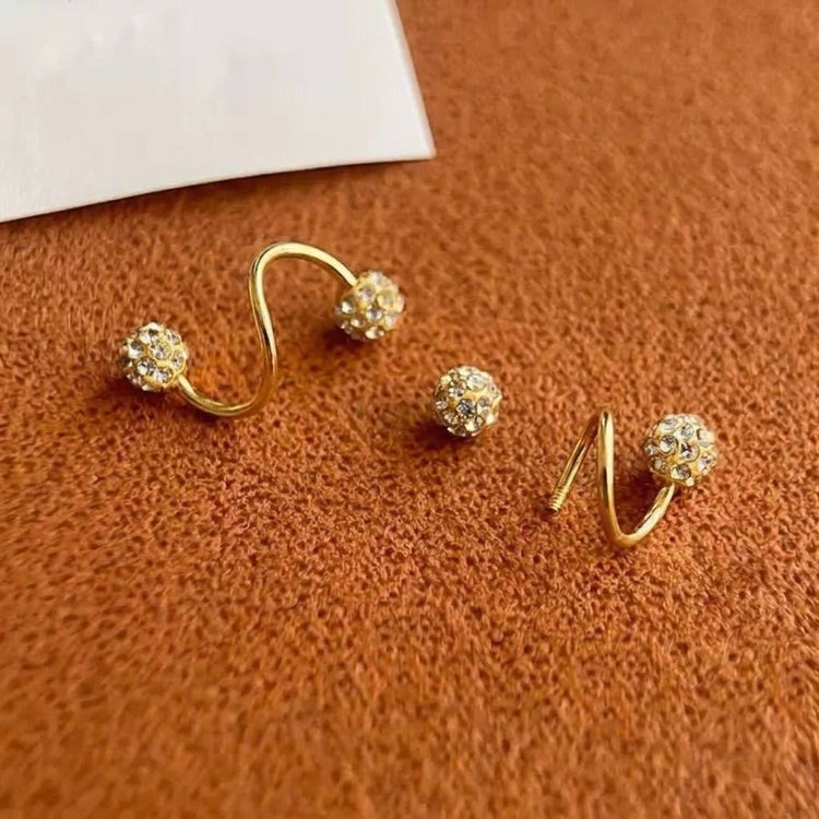 Gold Spiral Double Ball Zircon Stone Stainless Steel Gold Plated Piercing