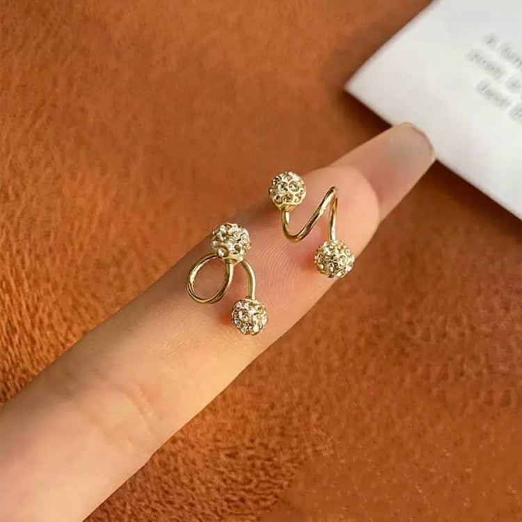 Gold Spiral Double Ball Zircon Stone Stainless Steel Gold Plated Piercing