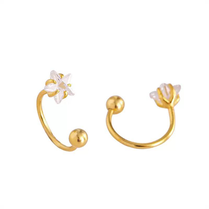 Gold Star and Ball Zircon Stone Stainless Steel Gold Plated Piercing