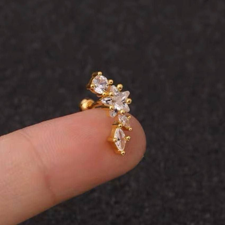 Gold Star Cluster Zircon Stone Stainless Steel Gold Plated Piercing