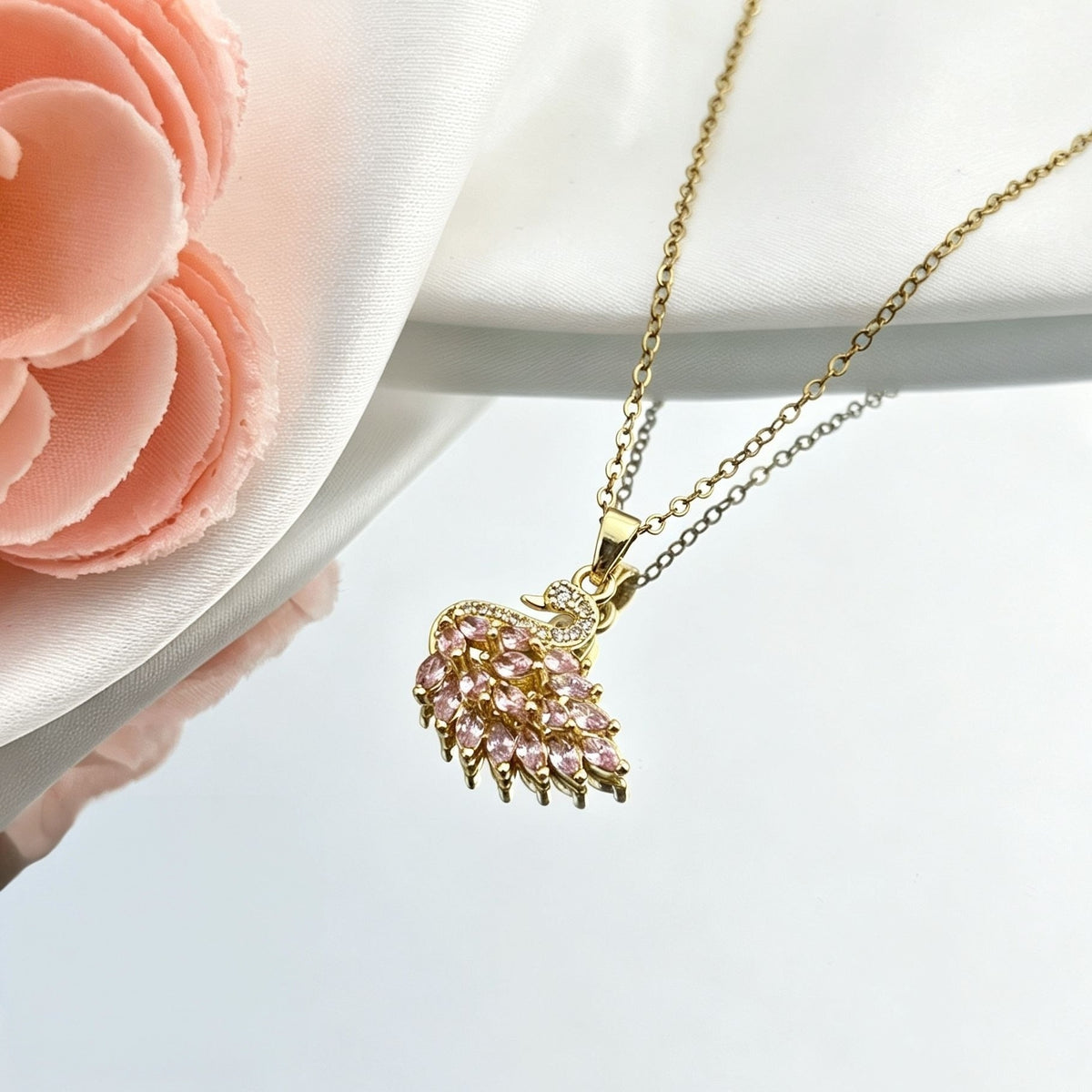 Pink Swan Stainless Steel Necklace
