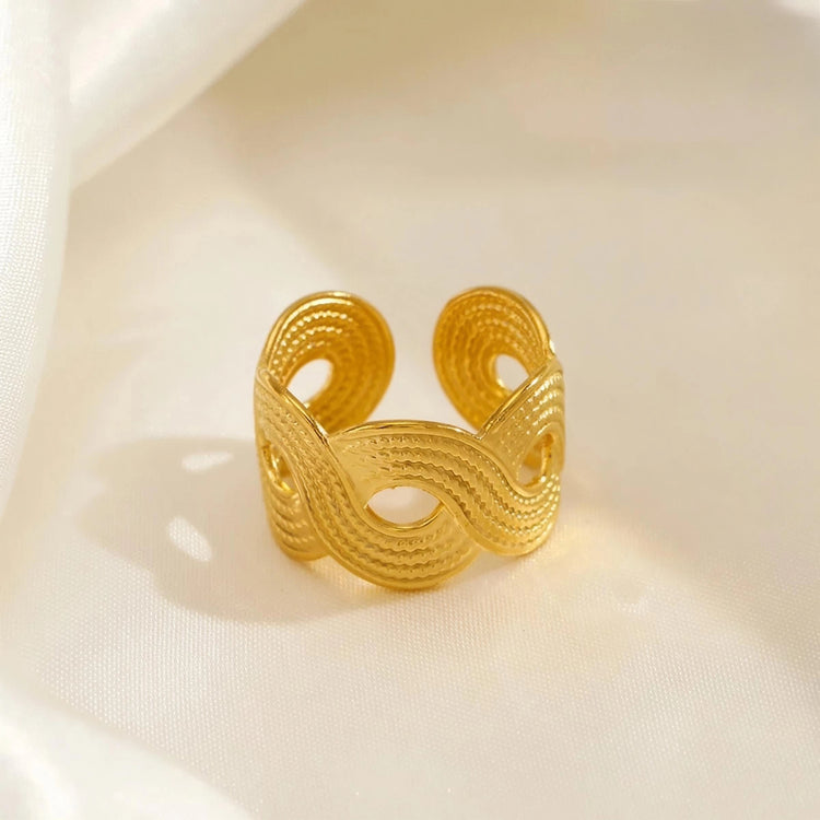Textured Infinity Stainless Steel Gold Plated Free Size Ring