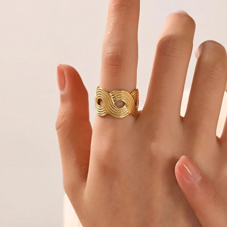 Textured Infinity Stainless Steel Gold Plated Free Size Ring