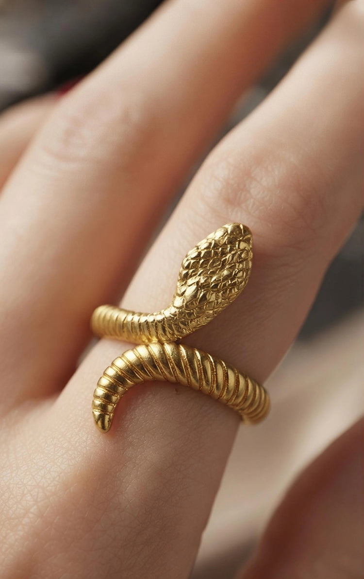Textured Snake Stainless Steel Gold Plated Free Size Ring