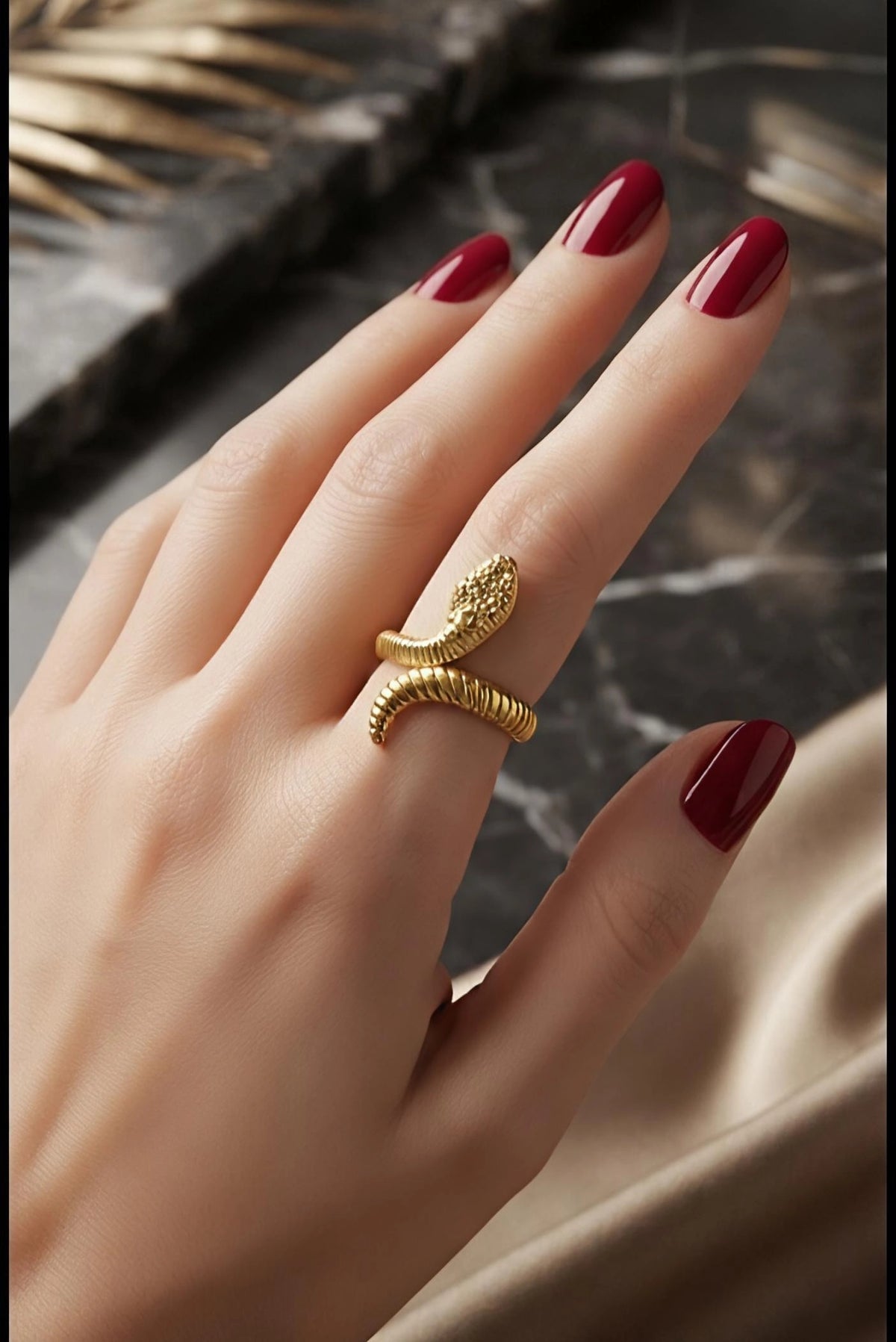 Textured Snake Stainless Steel Gold Plated Free Size Ring