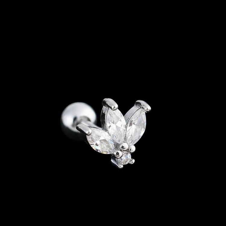 Silver Triple Marquise Zircon Stone Stainless Steel Piercing