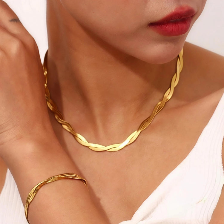 Twisted Herringbone Stainless Steel Necklace and Bracelet Set