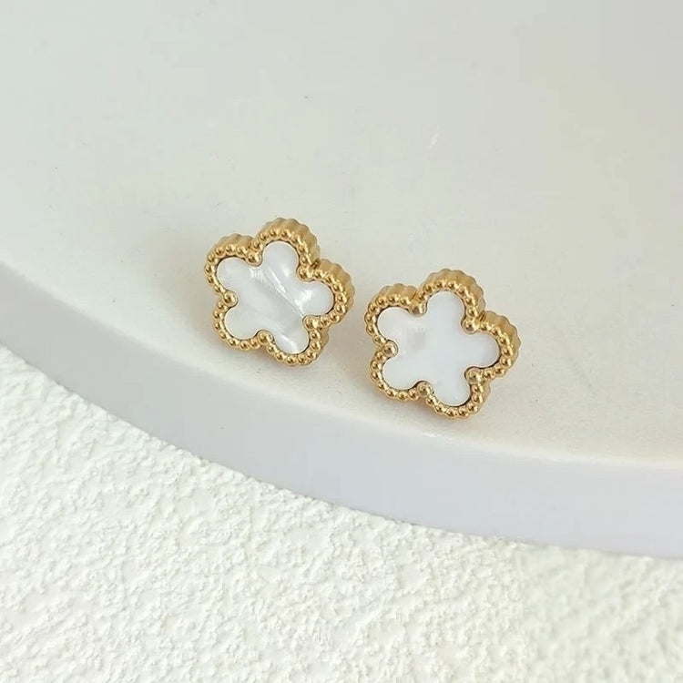 Pearly Fan Cleef Stainless Steel Stud Earrings