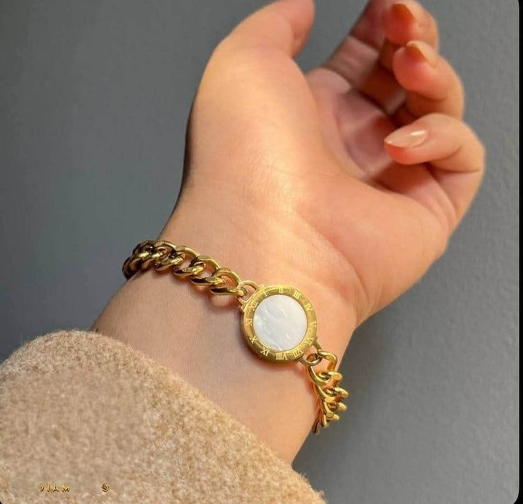 White Round Medallion Stainless Steel Bracelet