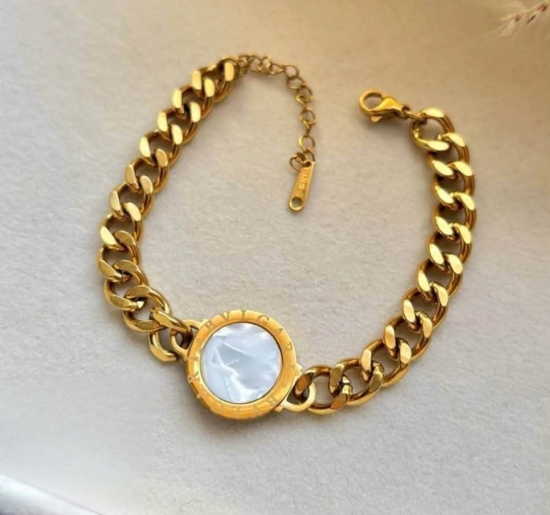 White Round Medallion Stainless Steel Bracelet