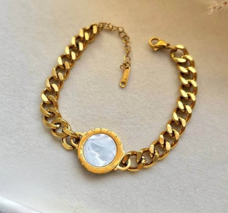 White Round Medallion Stainless Steel Bracelet